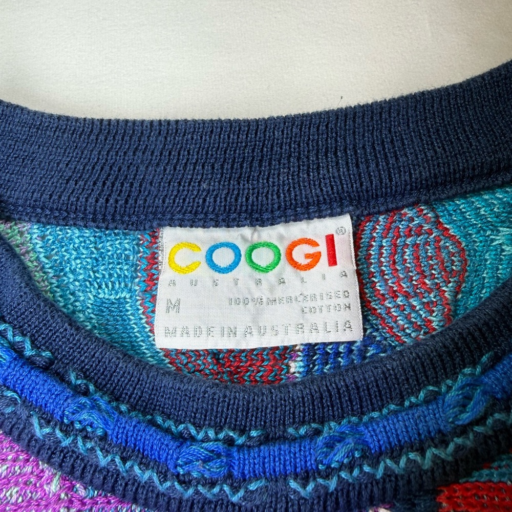 Vintage Coogi Women's Sweater Size M 3D Knit Blue Purple Alphabet Pattern Rare - Picture 3 of 13